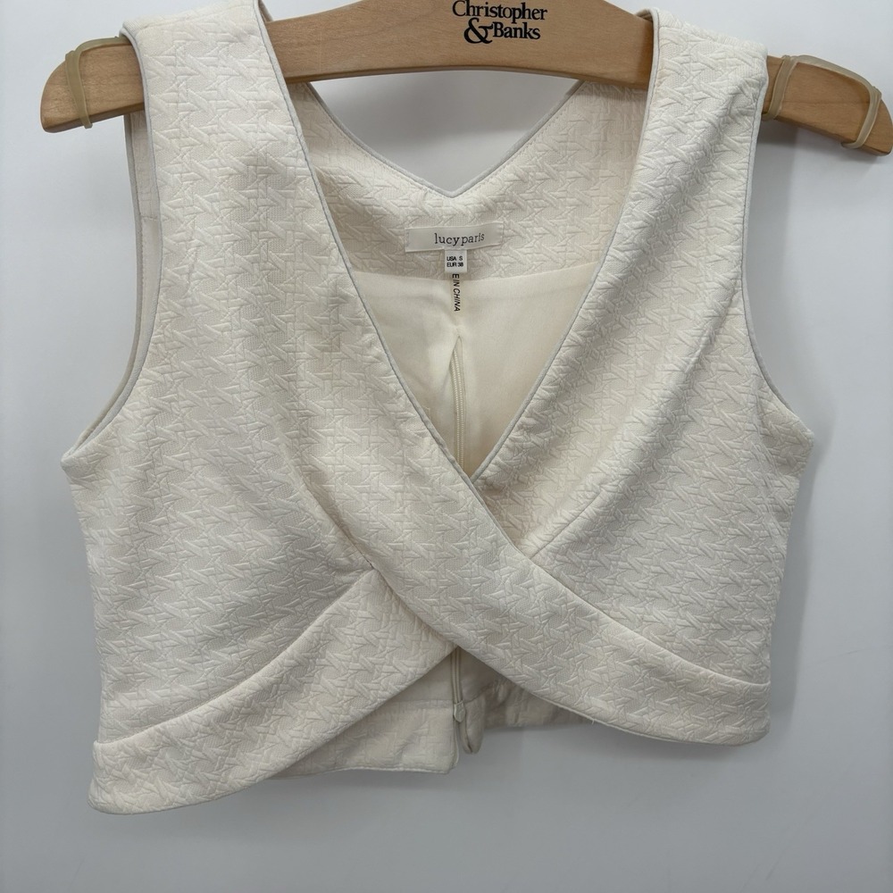 Lucy Paris Cream Textured Crossover Cropped Top Womans Size Small #10J